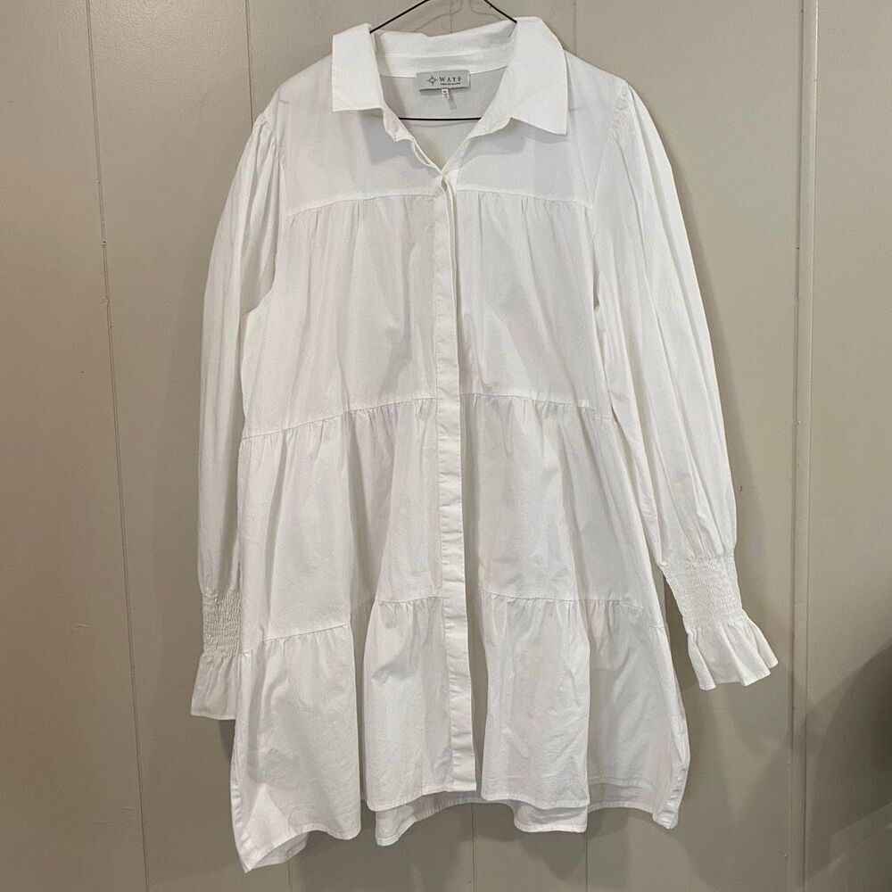 WAYF White Tiered Mini Dress XL | Long Sleeve Babydoll Dress Women’s Flowy Tunic